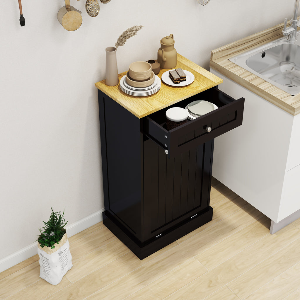 One Drawer and One-Compartment Tilt-Out Trash Cabinet - Black