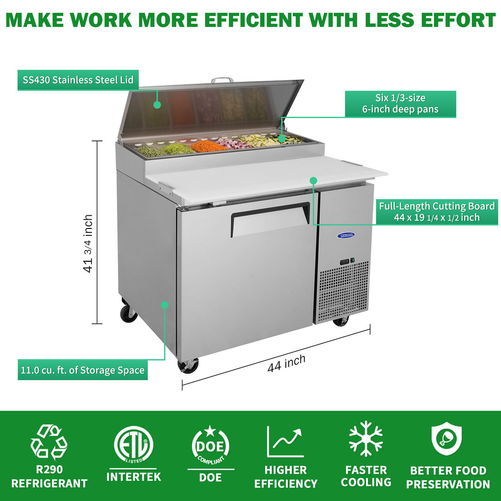 Orikool 44 In Commercial Pizza Prep Table with Refrigerator