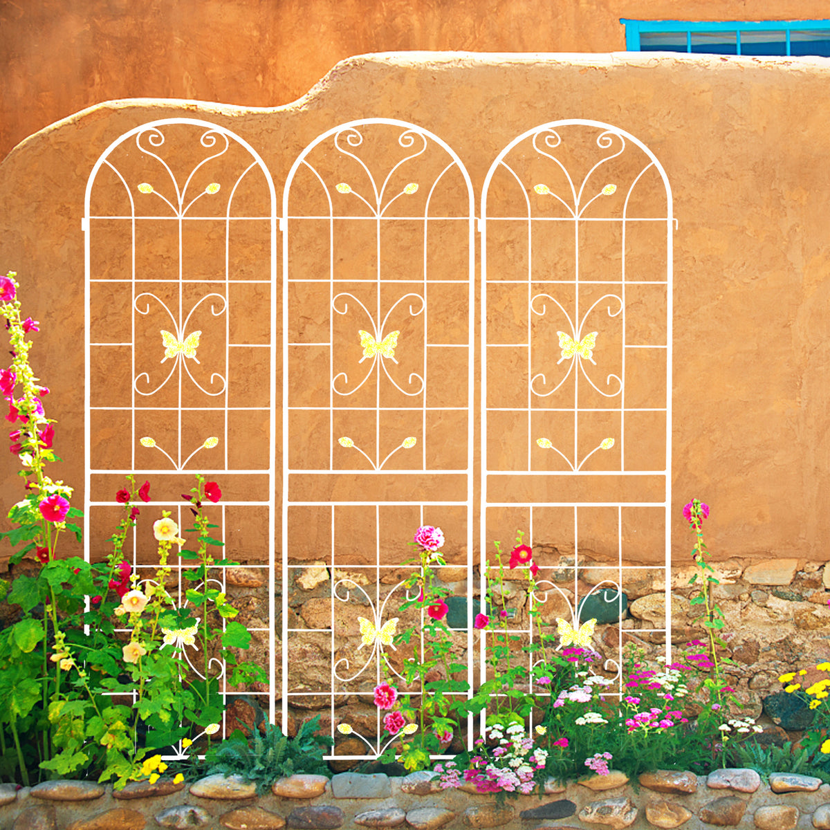 4-Pack Metal Garden Trellis, 86.7-Inch, Rustproof Iron, Cream White