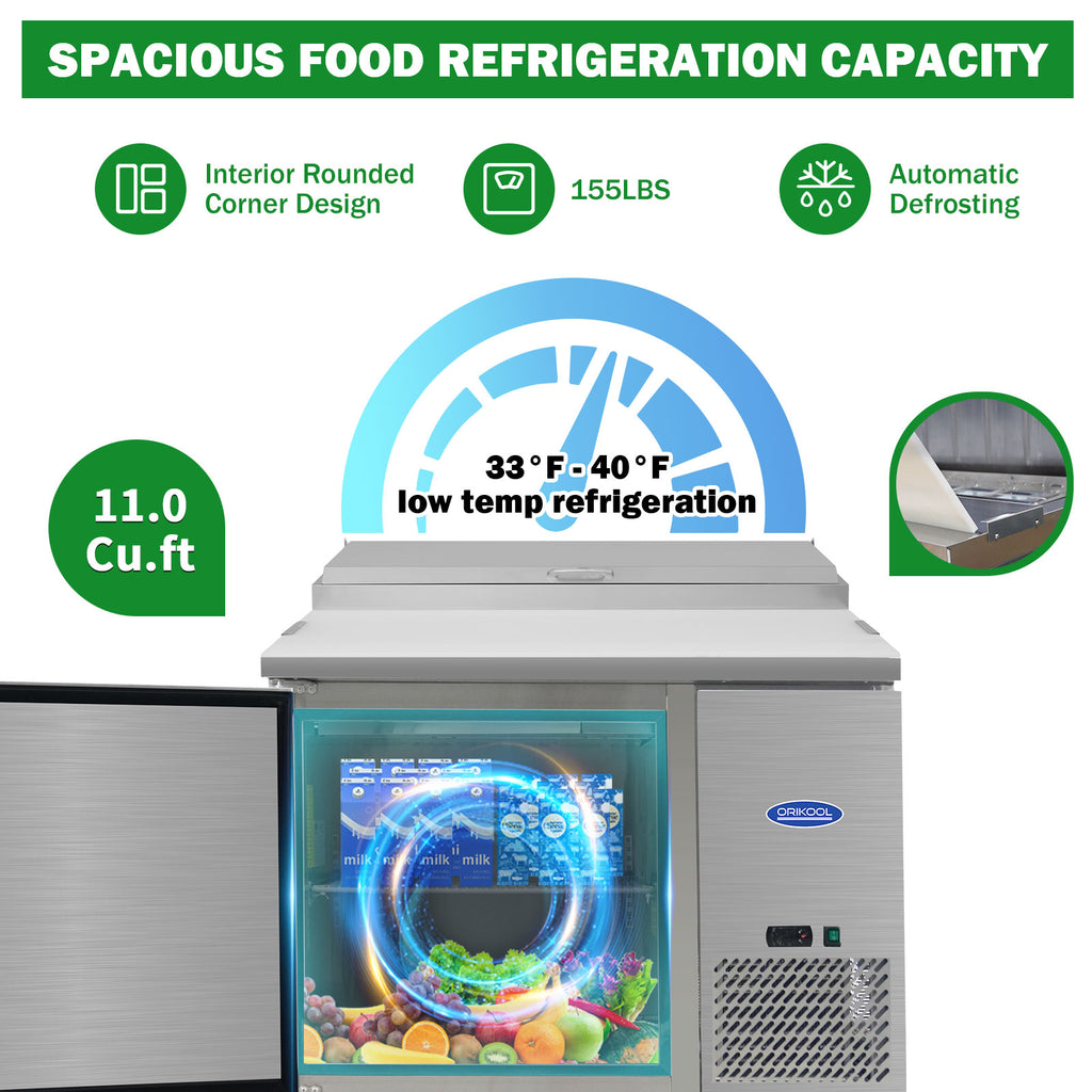 Orikool 44 In Commercial Pizza Prep Table with Refrigerator