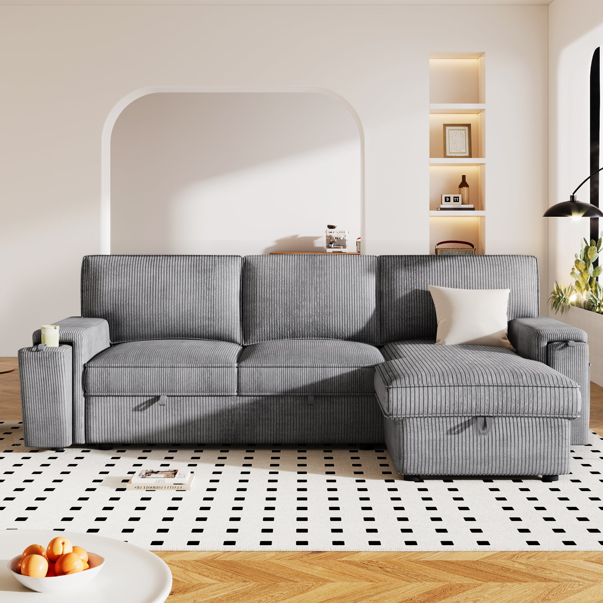 U_STYLE Upholstery Sleeper Sectional Sofa
