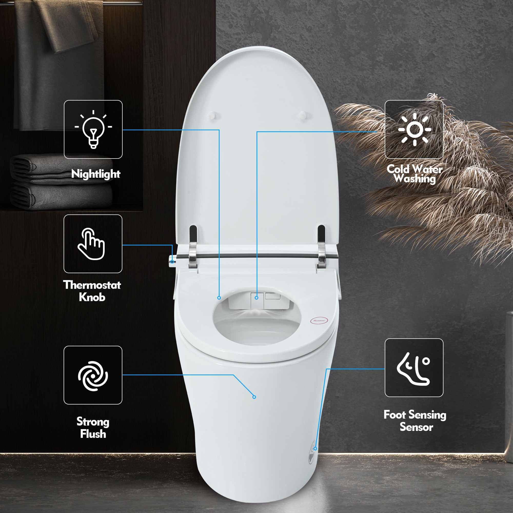 Smart Toilet Bidet Combo with Self-Cleaning Nozzle