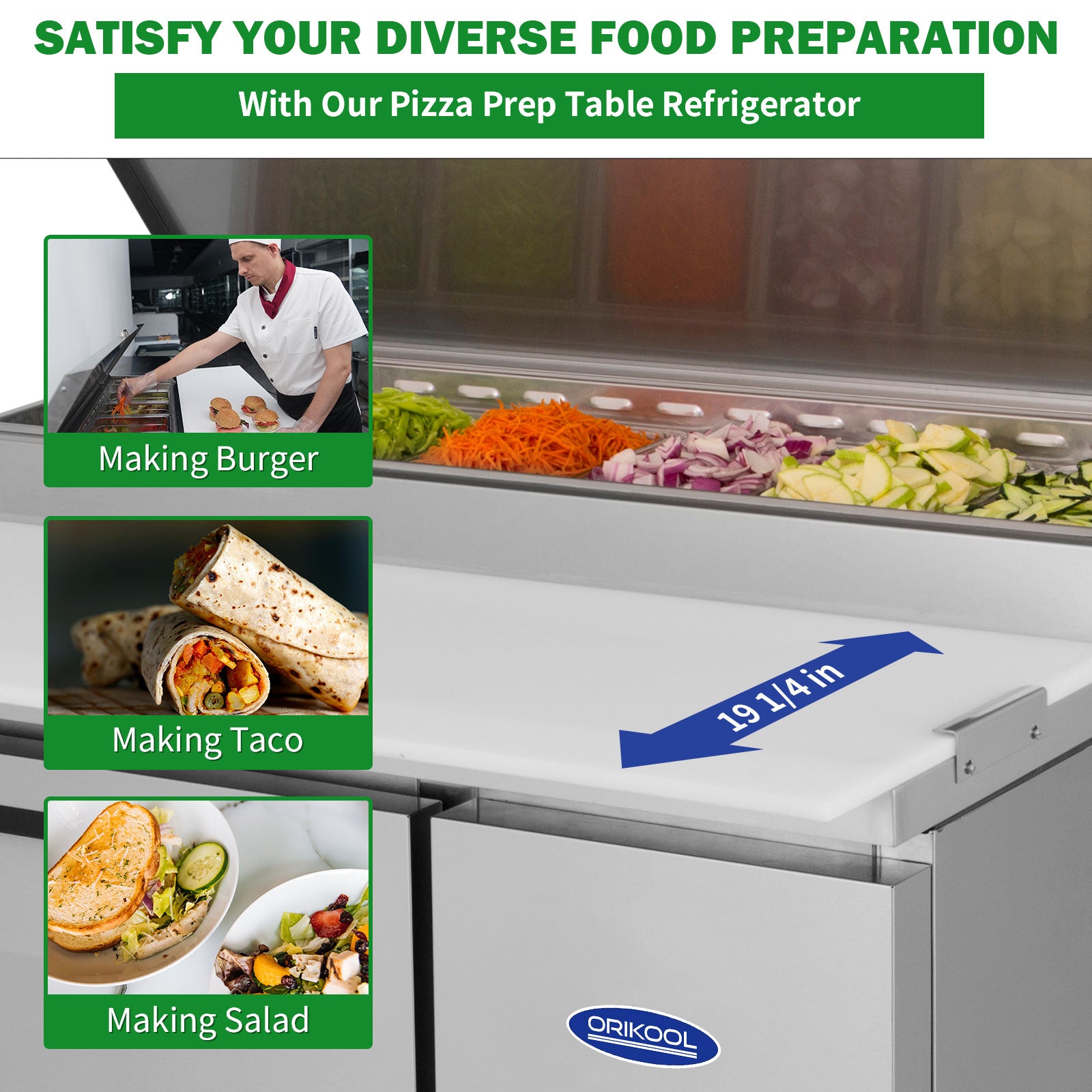 Orikool 44 In Commercial Pizza Prep Table with Refrigerator