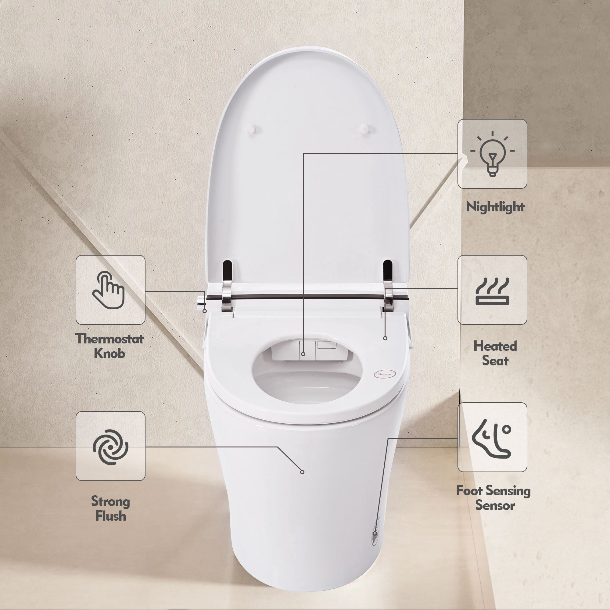 Heated Seat Smart Toilet Without Bidet