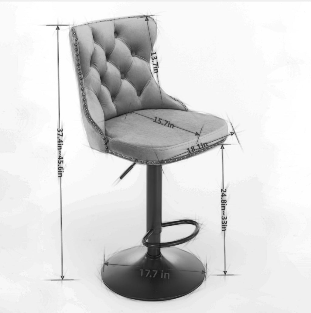 Swivel Velvet Barstools - Adjustable Height for Home Pub and Kitchen