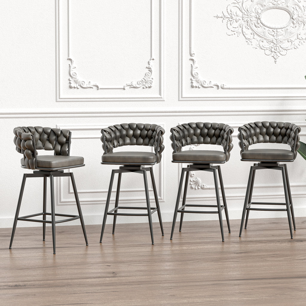 28" Technical Leather Woven Bar Stool Set of 2