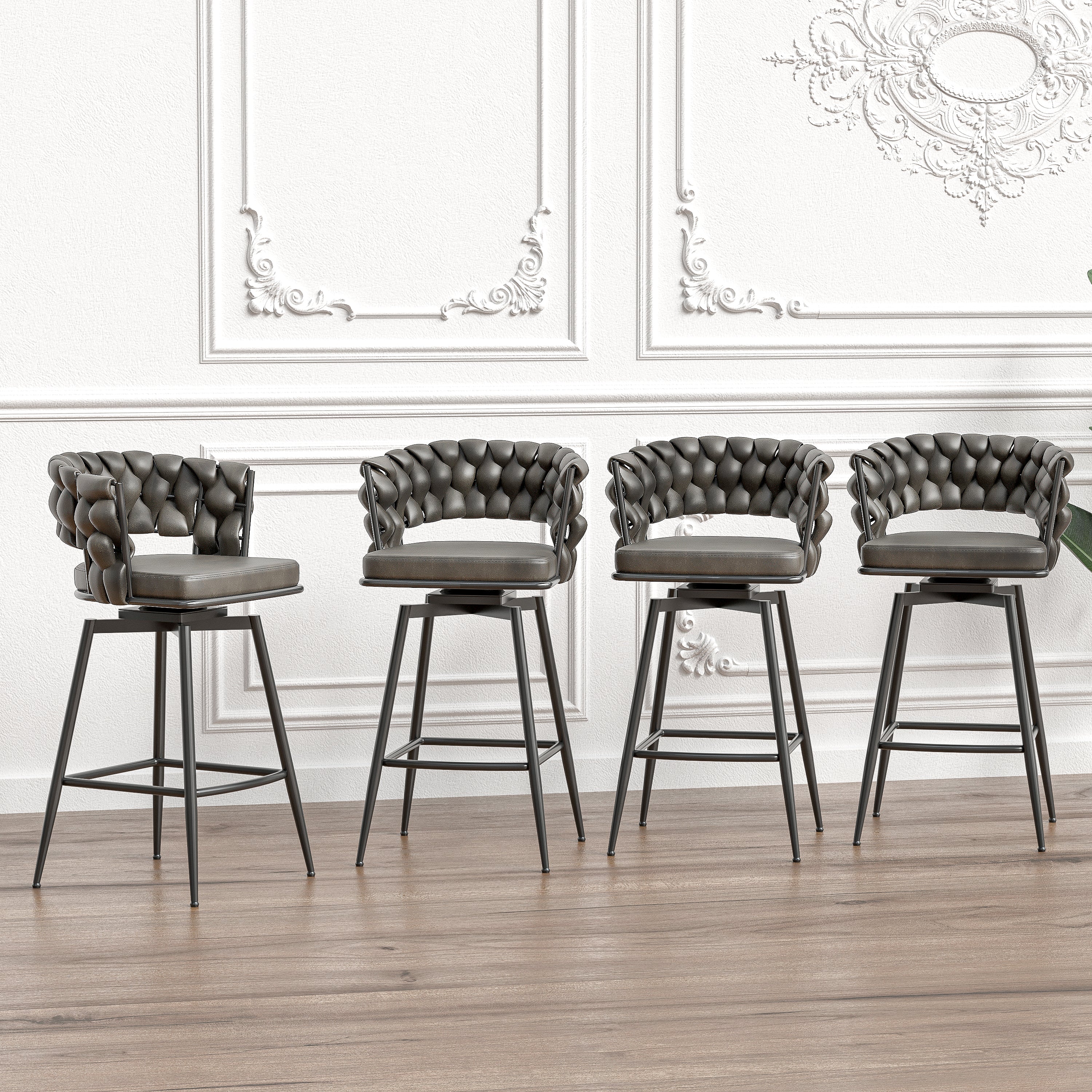 28" Technical Leather Woven Bar Stool Set of 2