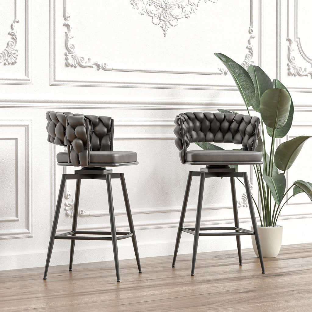 28" Technical Leather Woven Bar Stool Set of 2