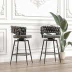 28" Technical Leather Woven Bar Stool Set of 2
