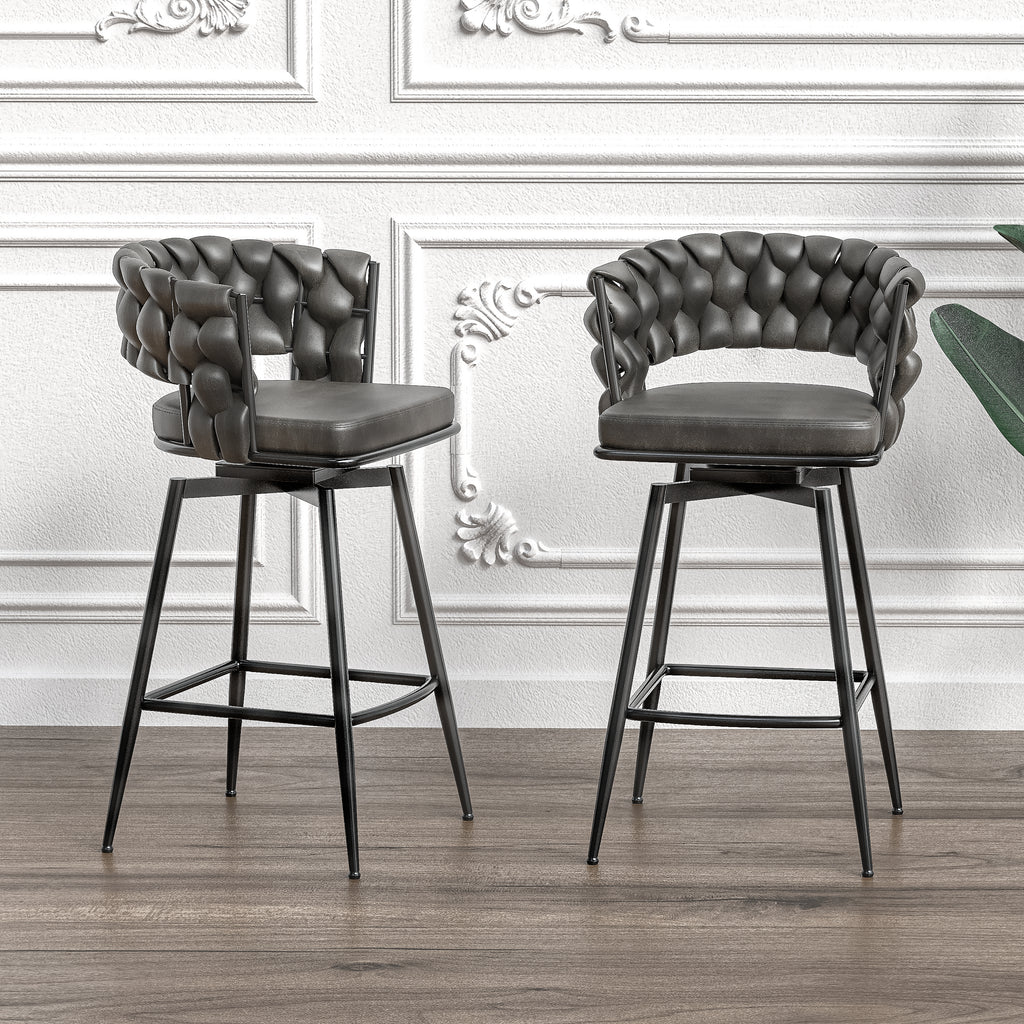 28" Technical Leather Woven Bar Stool Set of 2