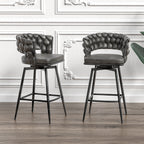 28" Technical Leather Woven Bar Stool Set of 2