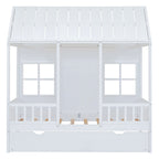 Twin Size Wood House Bed With Twin Size Trundle