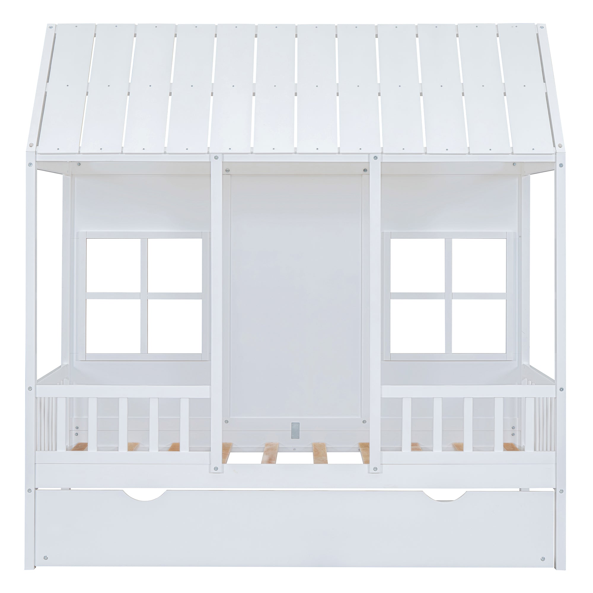 Twin Size Wood House Bed With Twin Size Trundle