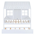 Full Size Wood House Bed With Twin Size Trundle