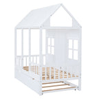 Twin Size Wood House Bed With Twin Size Trundle