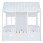Full Size Wood House Bed With Twin Size Trundle