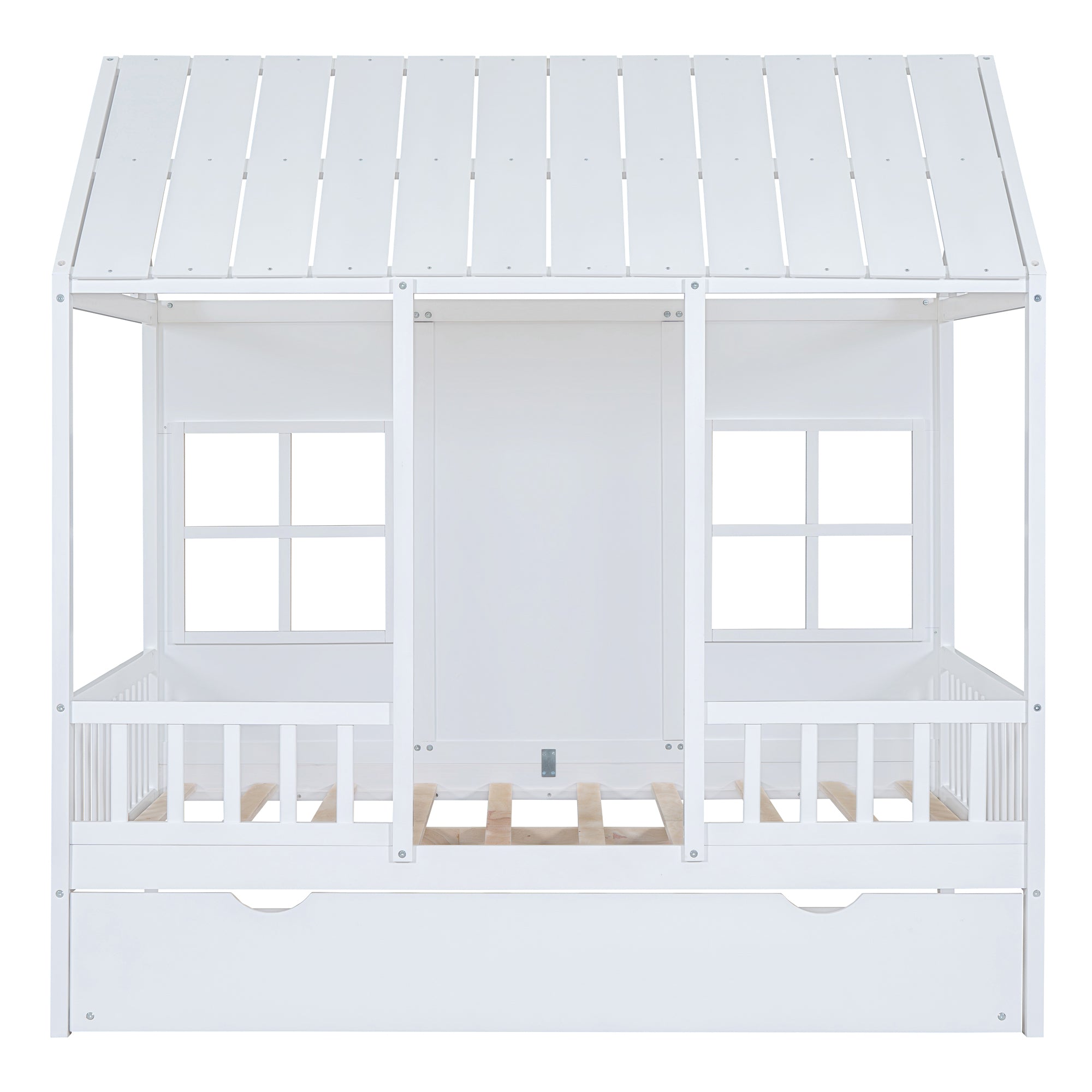Full Size Wood House Bed With Twin Size Trundle