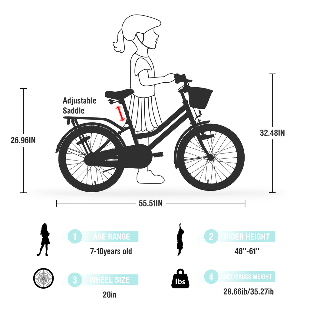 Girls Bike With Basket for 7-10 Years Old Kids