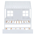 Twin Size Wood House Bed With Twin Size Trundle