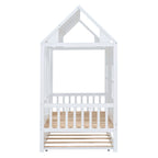 Twin Size Wood House Bed With Twin Size Trundle
