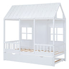 Twin Size Wood House Bed With Twin Size Trundle