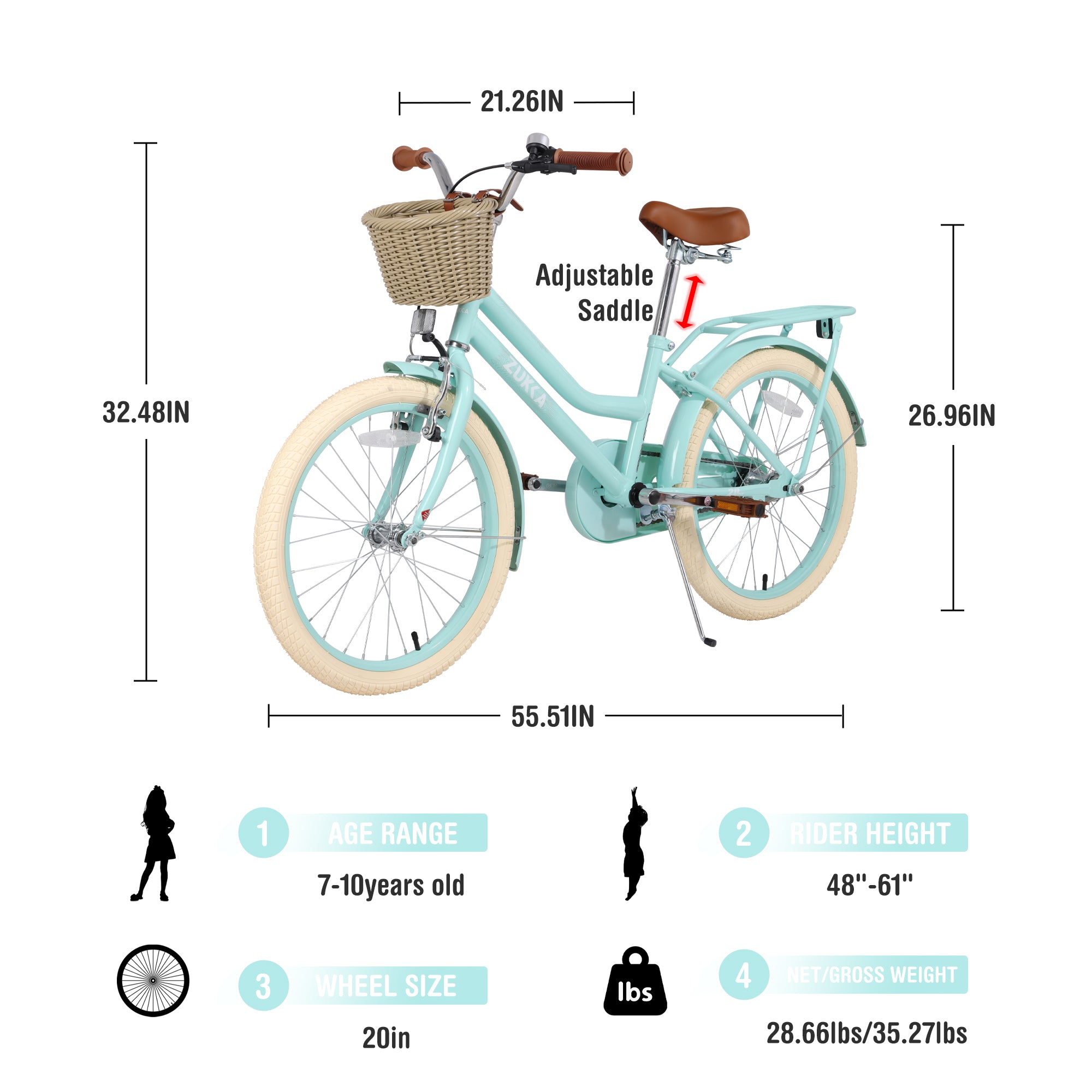 Girls Bike With Basket for 7-10 Years Old Kids