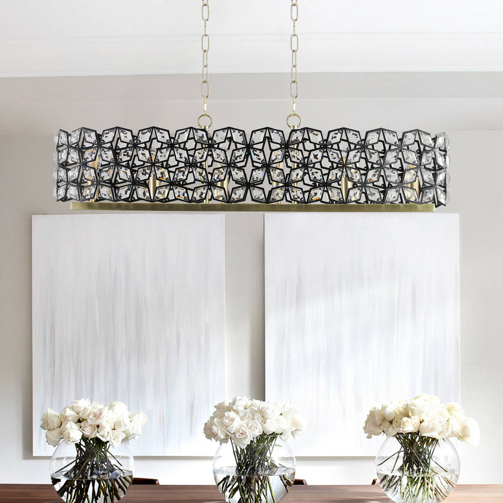 39" Contemporary Crystal and BlackGold Pendant Chandelier