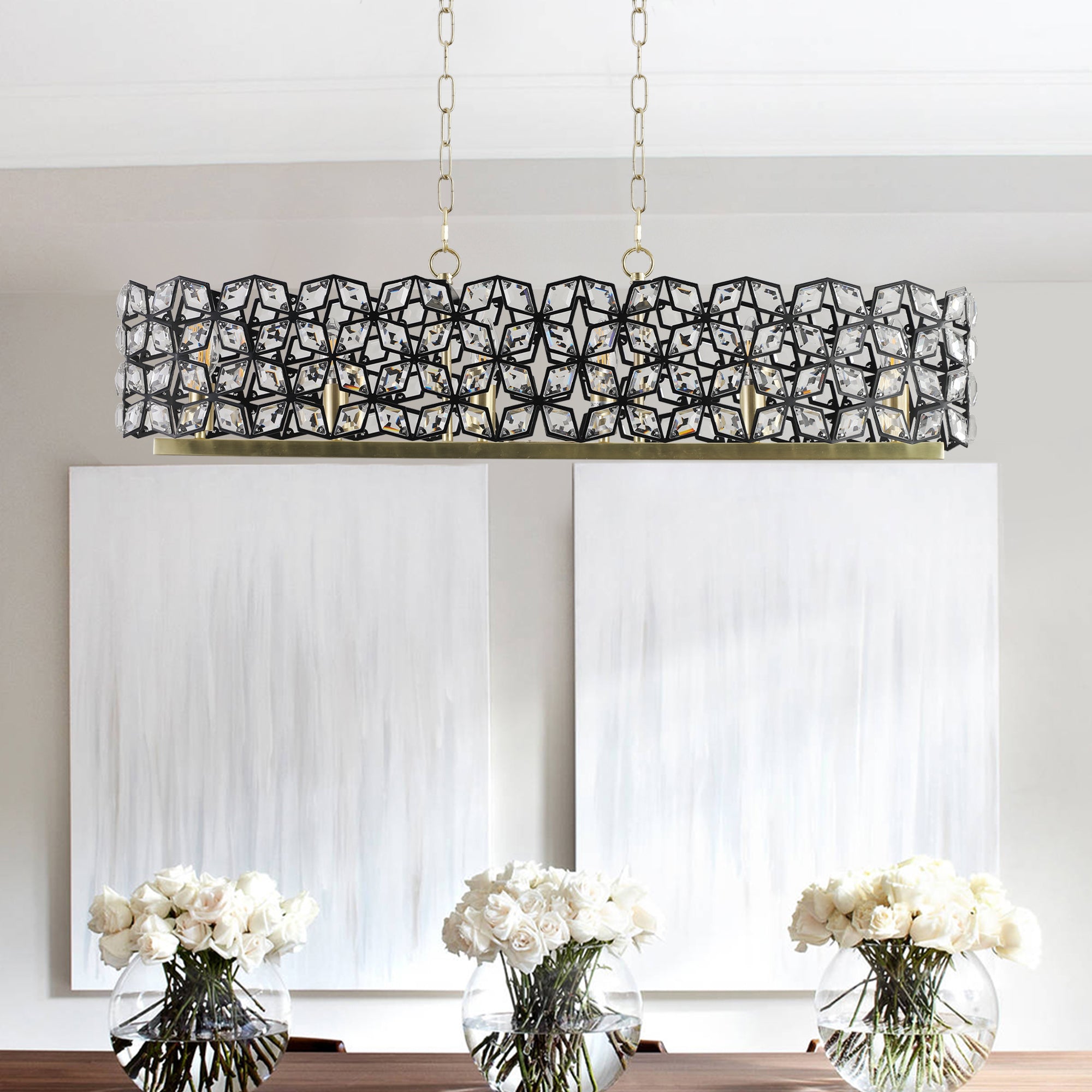 39" Contemporary Crystal and BlackGold Pendant Chandelier