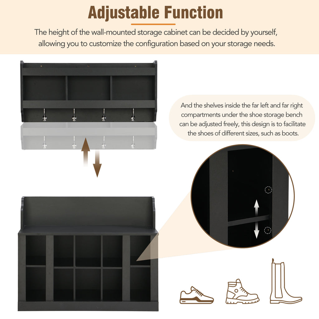 On-Trend Shoe Storage Bench With Shelves and Hooks