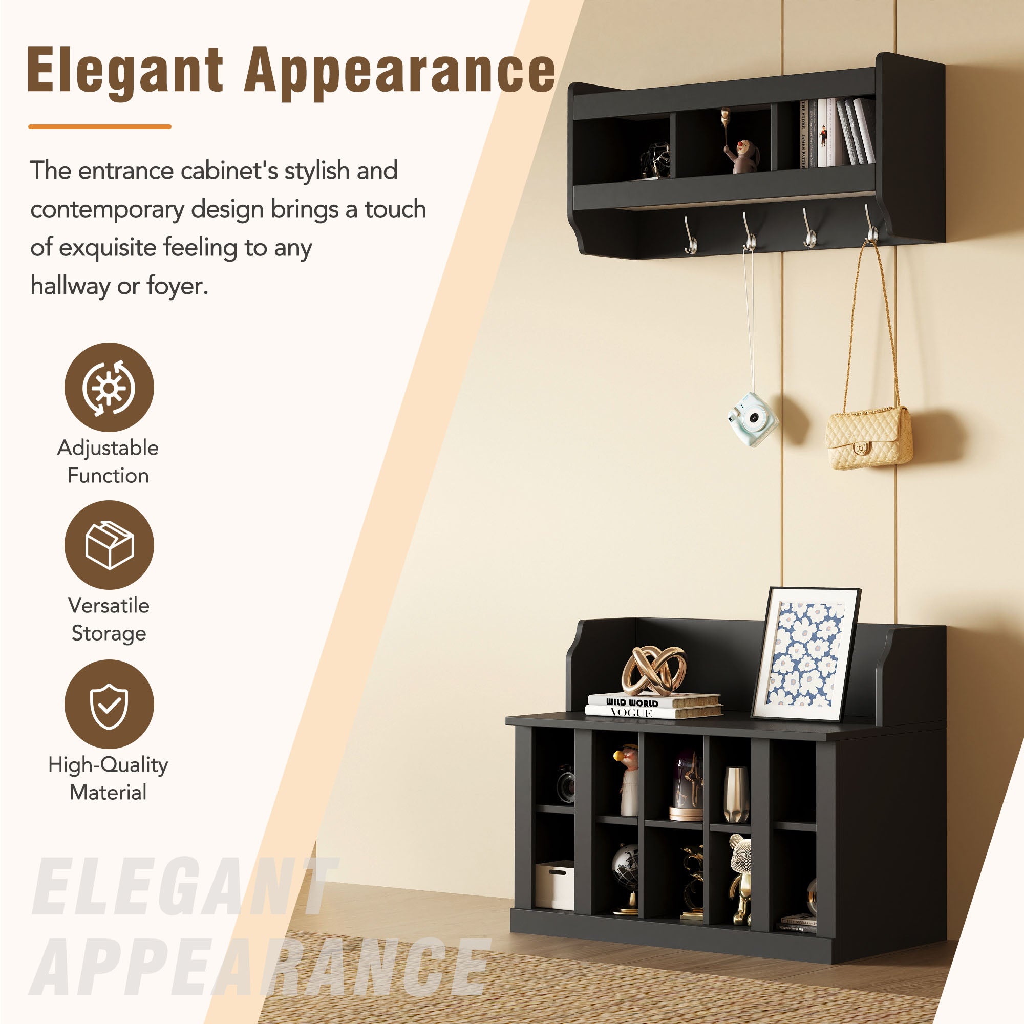 On-Trend Shoe Storage Bench With Shelves and Hooks
