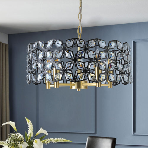 19" Geometric Crystal and BlackGold Round Pendant Chandelier