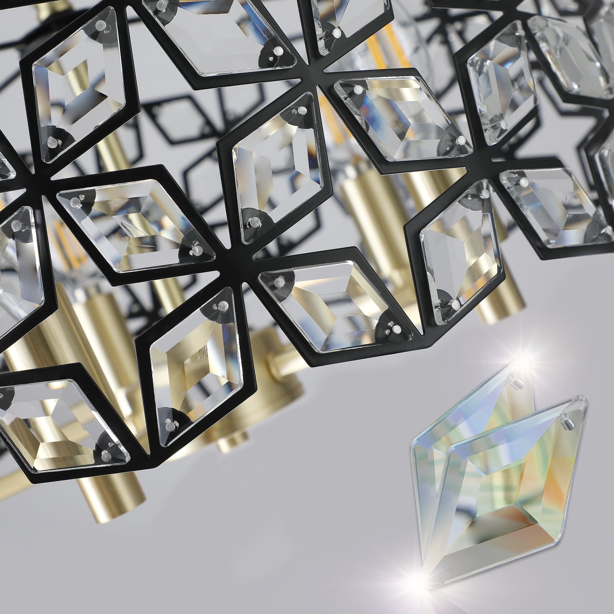 19" Geometric Crystal and BlackGold Round Pendant Chandelier