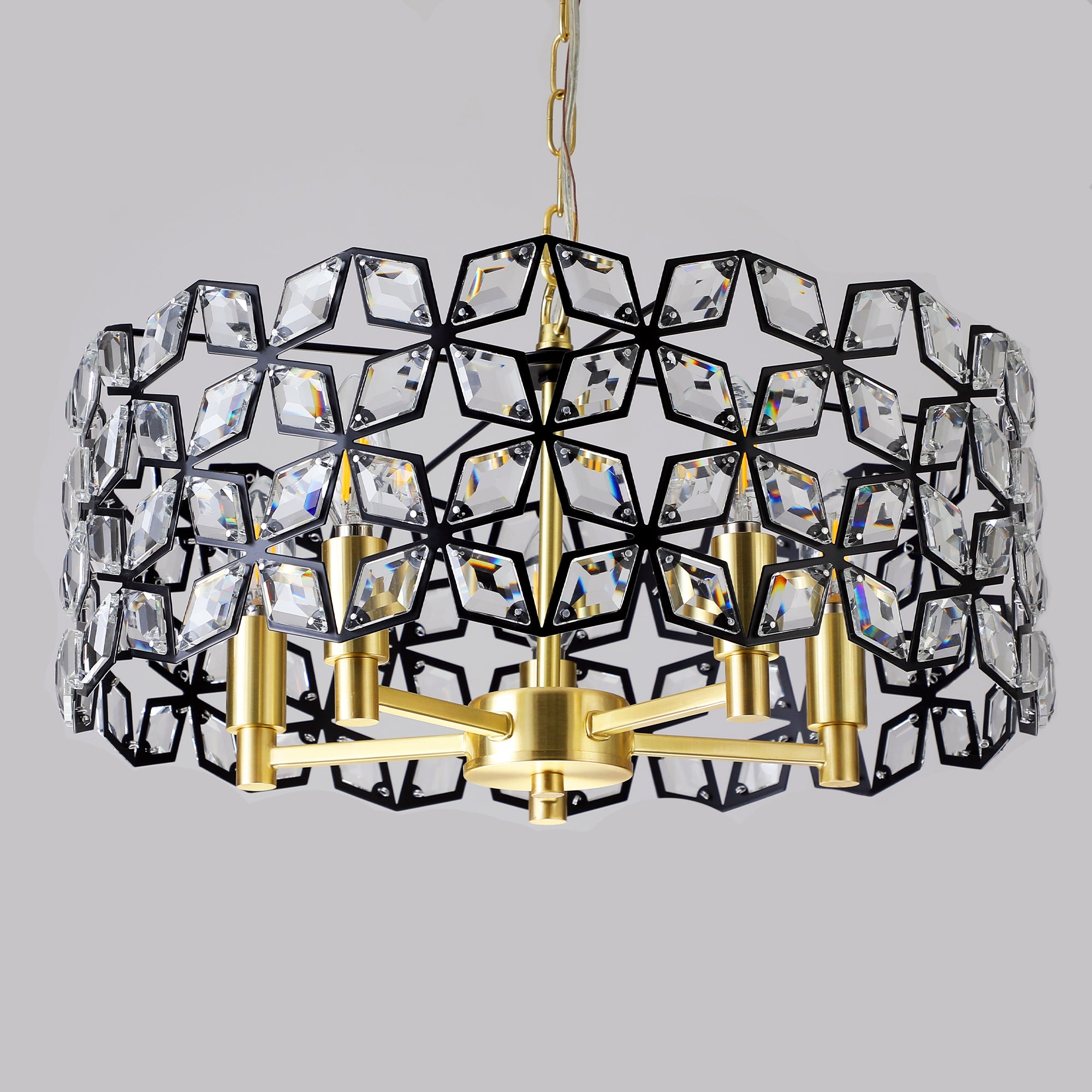 19" Geometric Crystal and BlackGold Round Pendant Chandelier