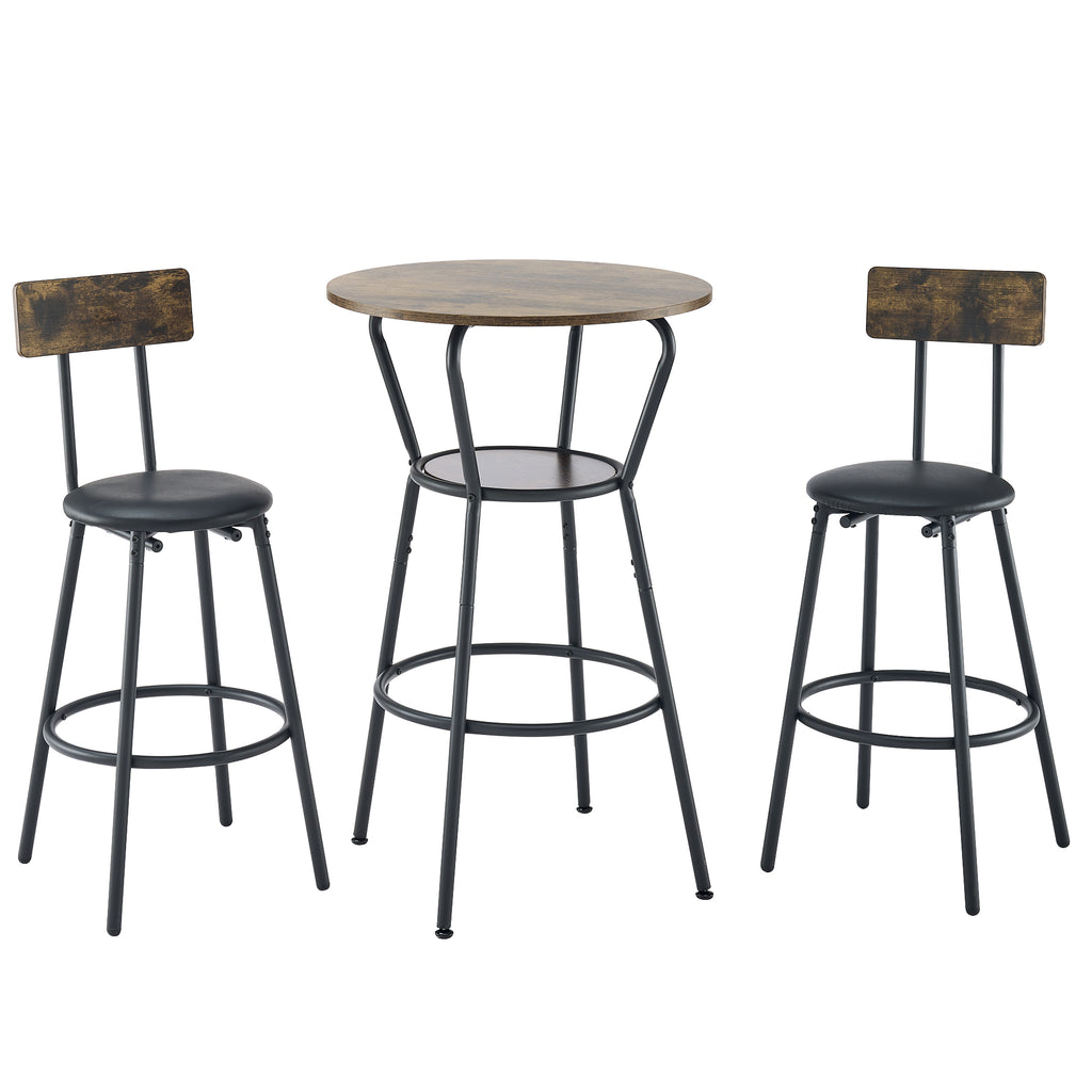 Rustic Round Bar Table And Stool Set with Shelf