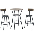 Rustic Round Bar Table And Stool Set with Shelf
