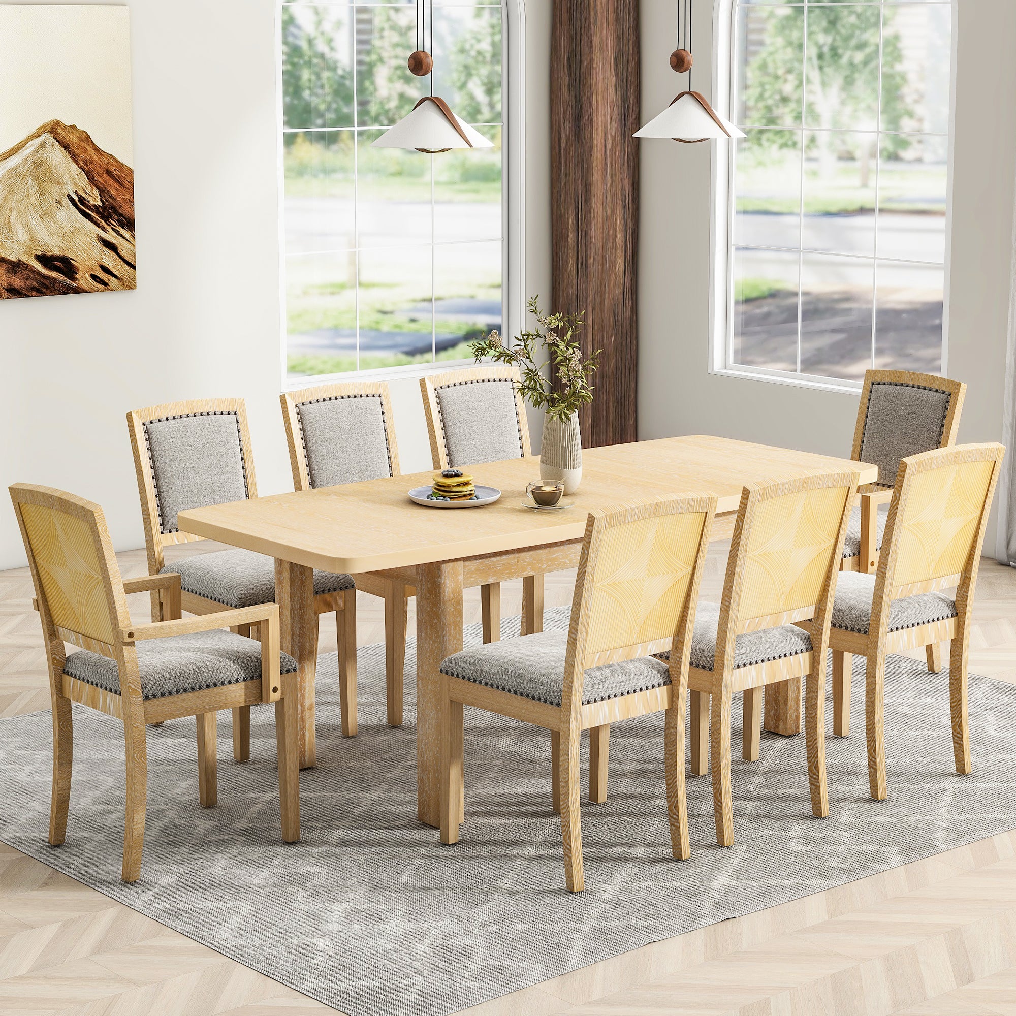 TOPMAX Rustic Extendable 84-Inch Dining Table Set
