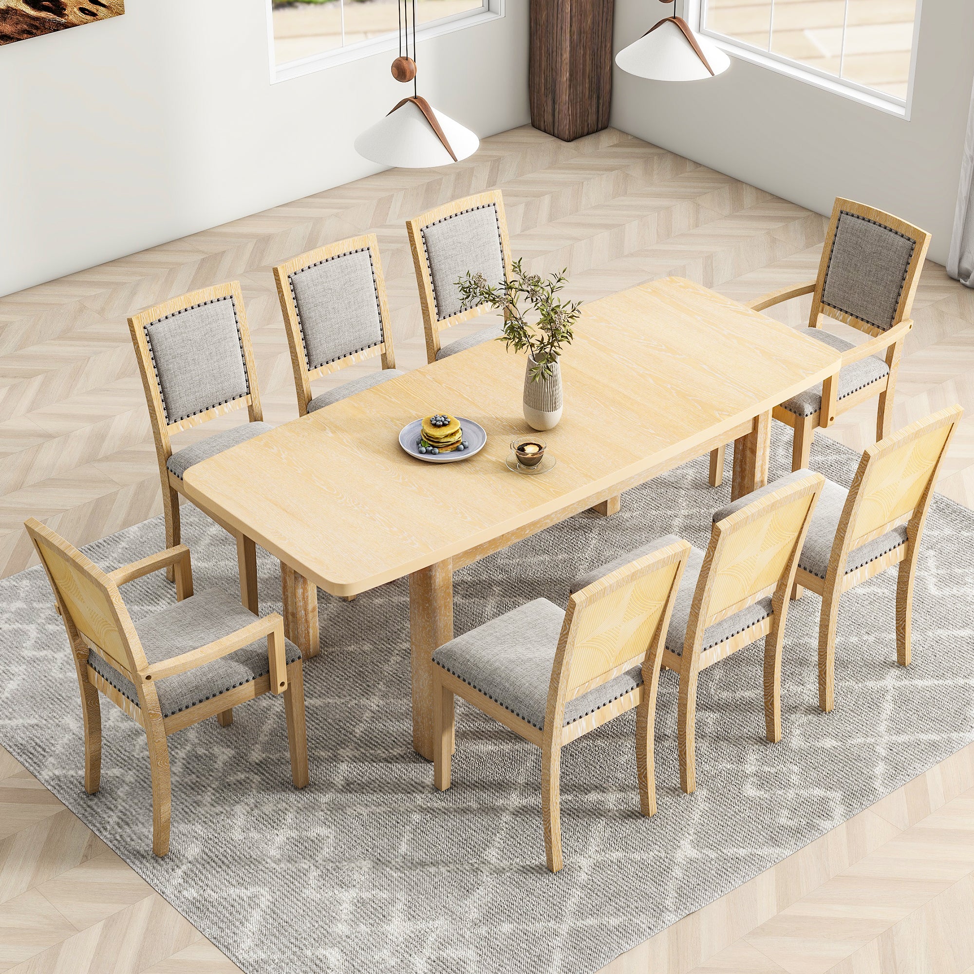 TOPMAX Rustic Extendable 84-Inch Dining Table Set