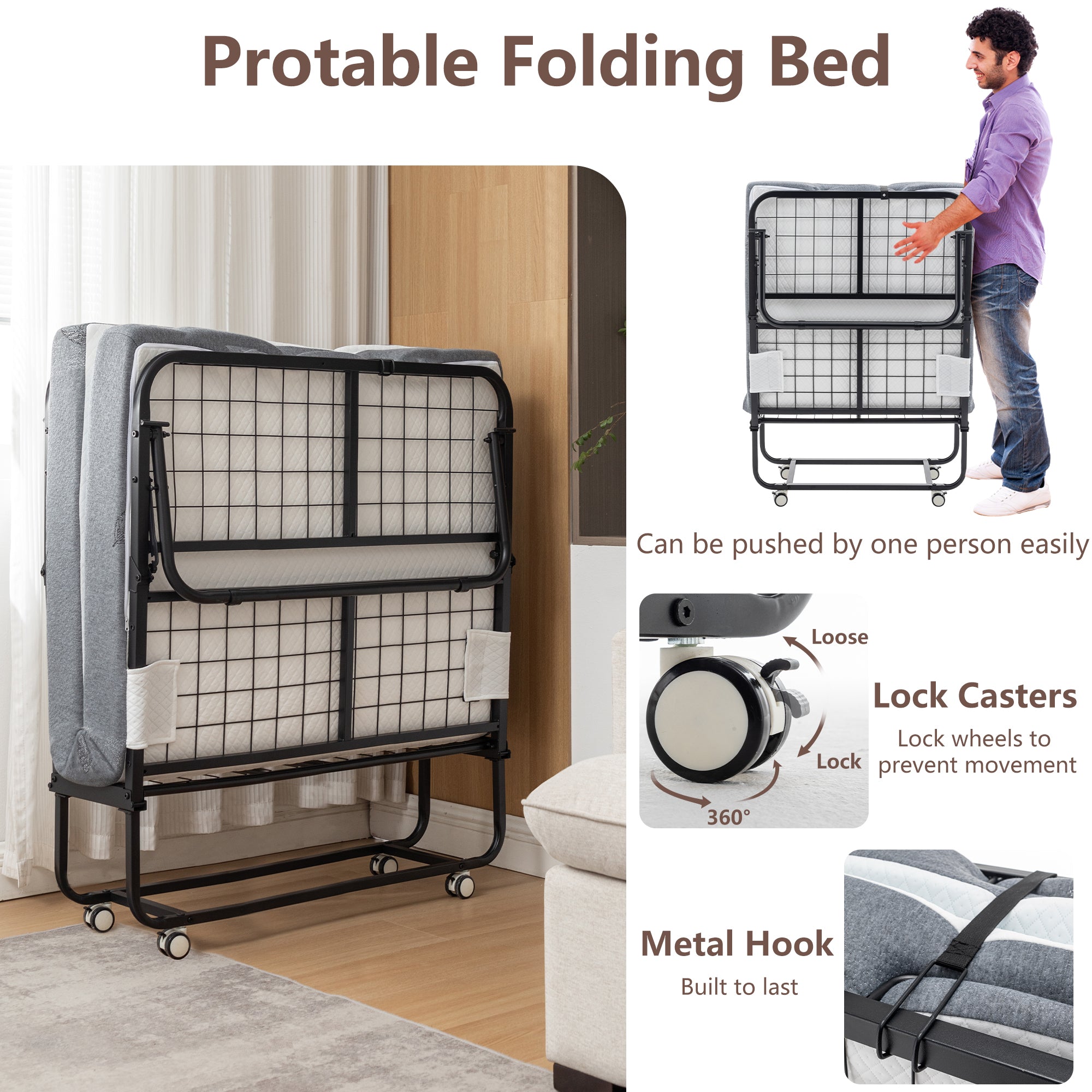Folding Bed with Mattress for Adults