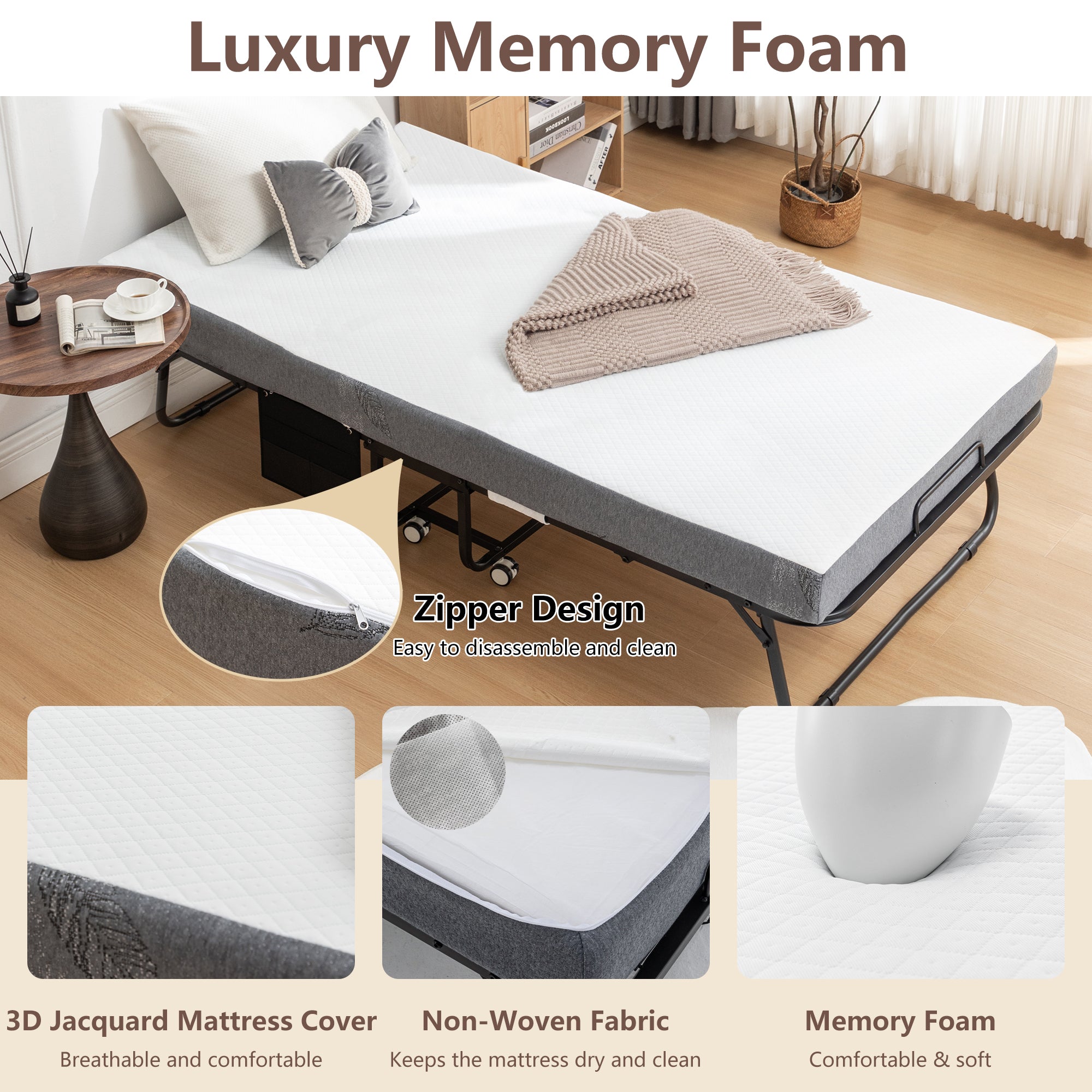 Folding Bed with Mattress for Adults