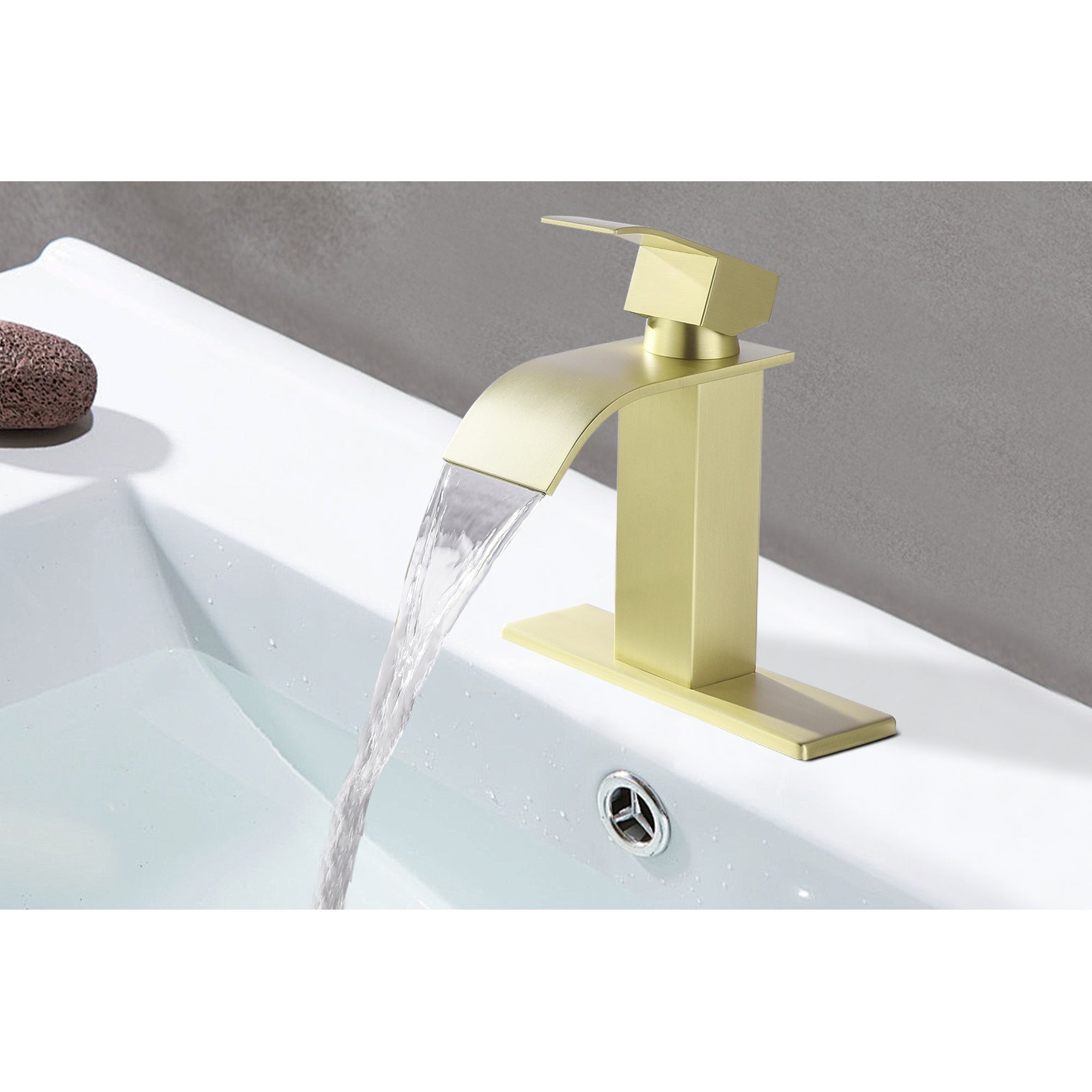 Waterfall Spout Bathroom Sink Faucet with Pop-Up Drain