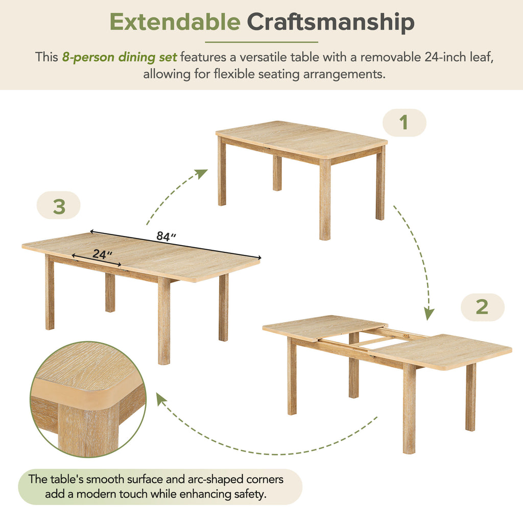 TOPMAX Rustic Extendable 84-Inch Dining Table Set