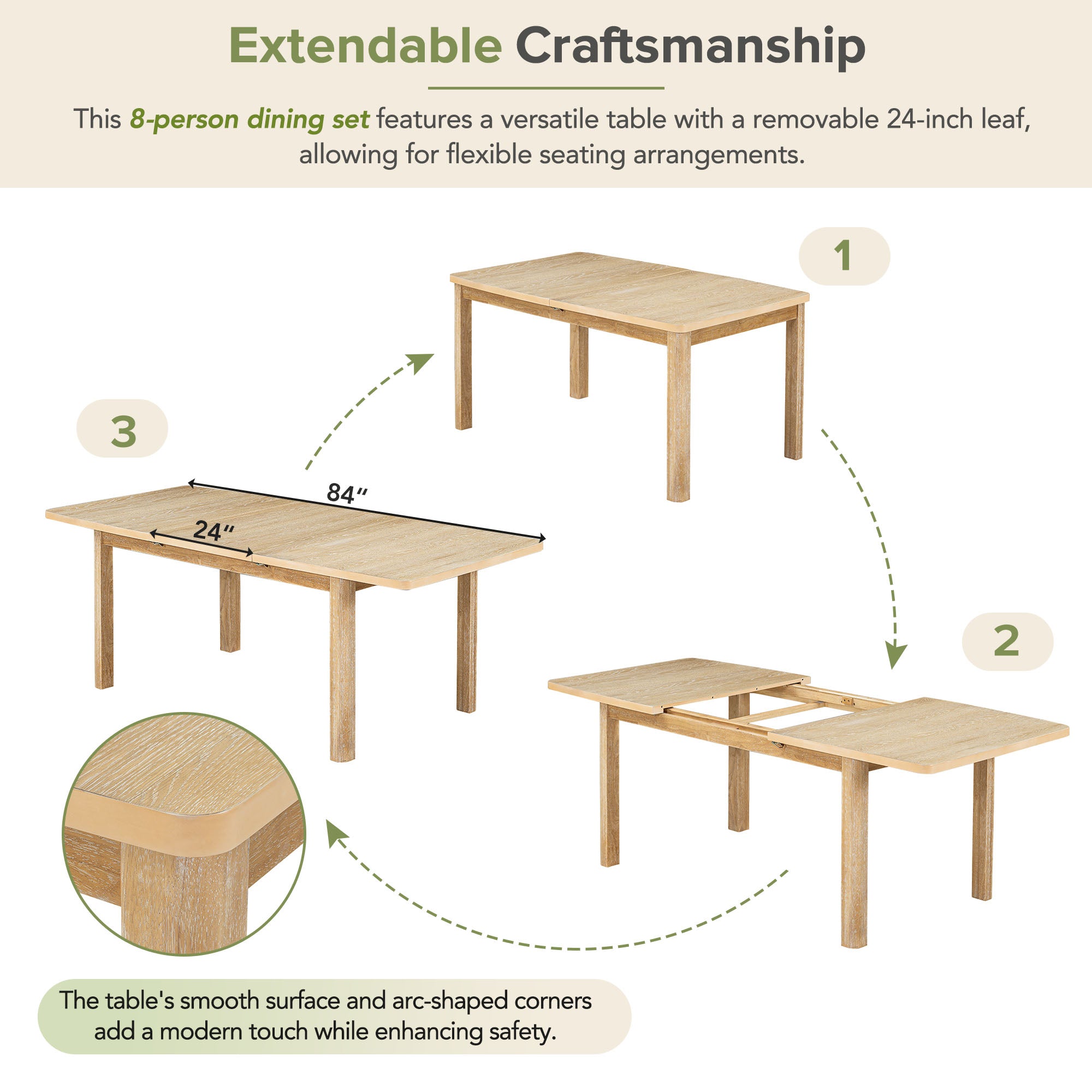 TOPMAX Rustic Extendable 84-Inch Dining Table Set