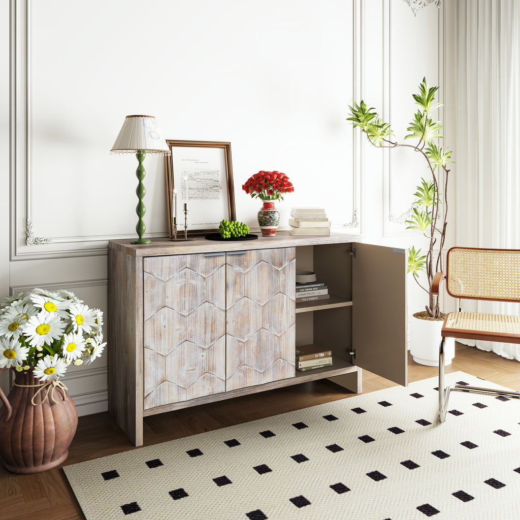 Farmhouse Style 3 Door Wooden Accent Cabinet
