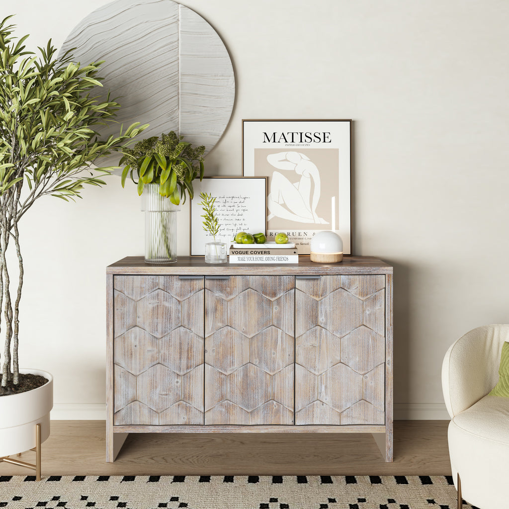 Farmhouse Style 3 Door Wooden Accent Cabinet
