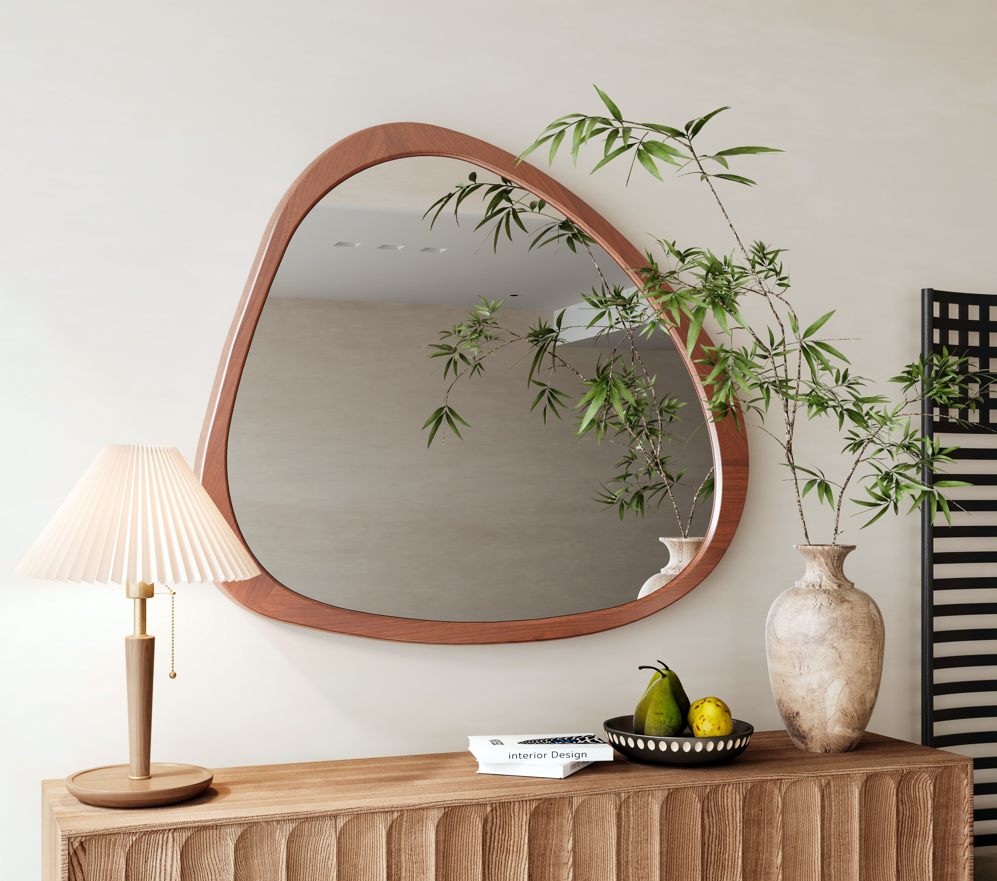 Solid Wood Asymmetrical Wall Mirror - 45 Inch