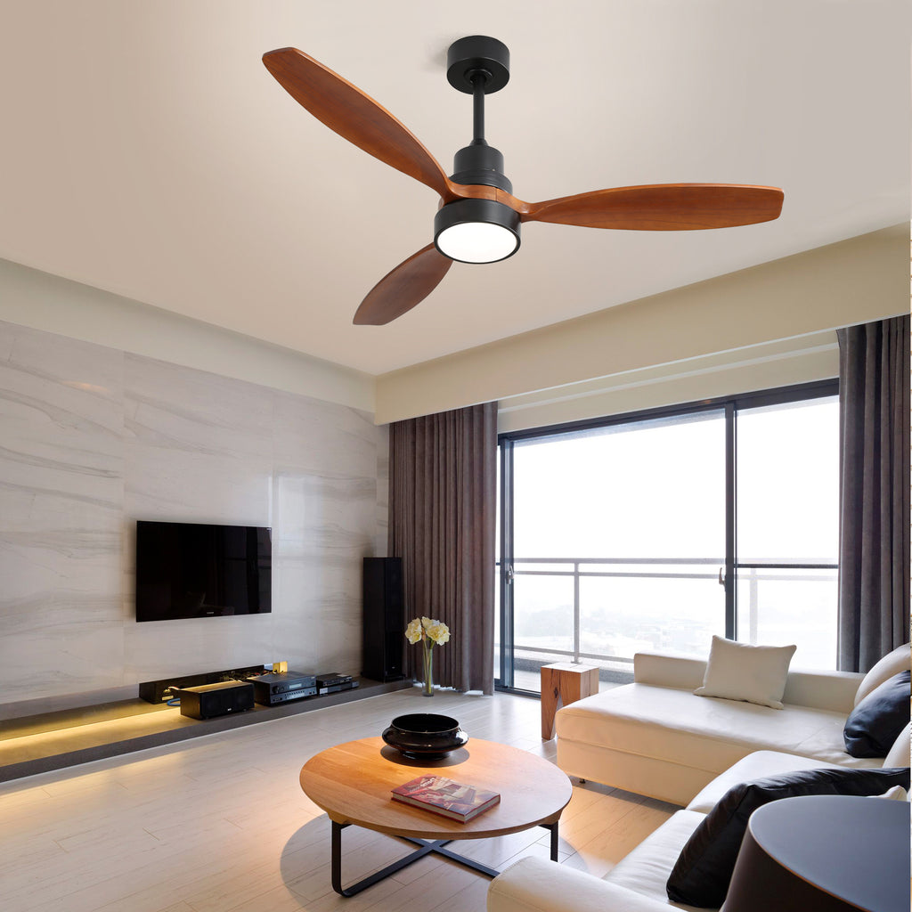 52 Inch Wooden Ceiling Fan With 3 Solid Wood Blades