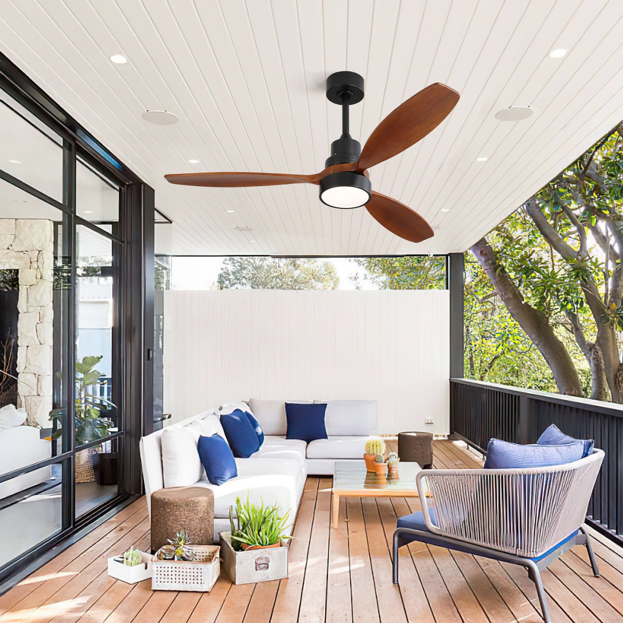 52 Inch Wooden Ceiling Fan With 3 Solid Wood Blades