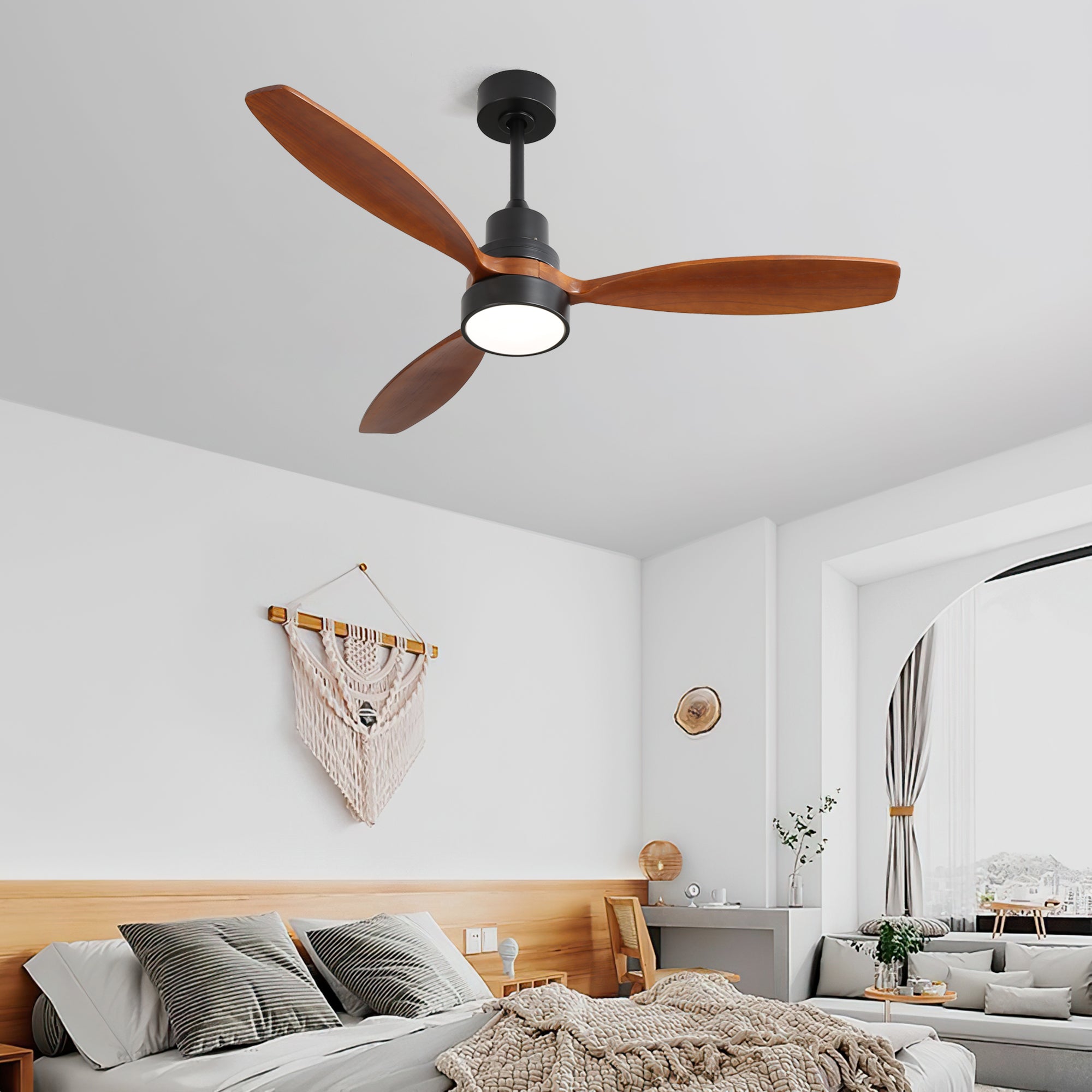 52 Inch Wooden Ceiling Fan With 3 Solid Wood Blades