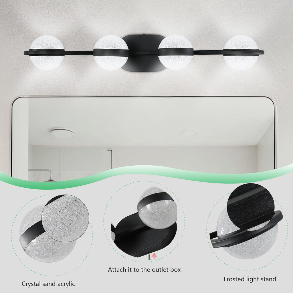30" Black Minimalist LED Bathroom Vanity Light