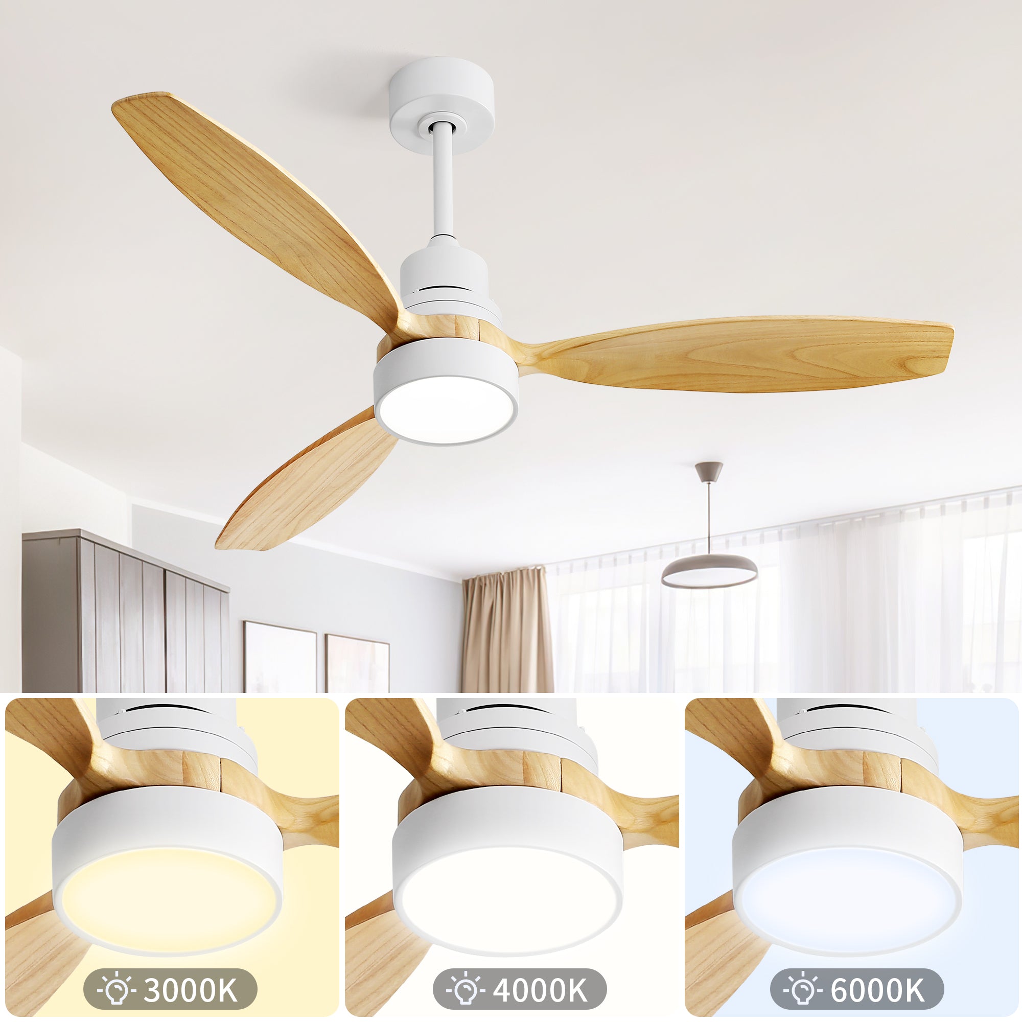 52 Inch Ceiling Fan Light With 6 Speed Remote Control